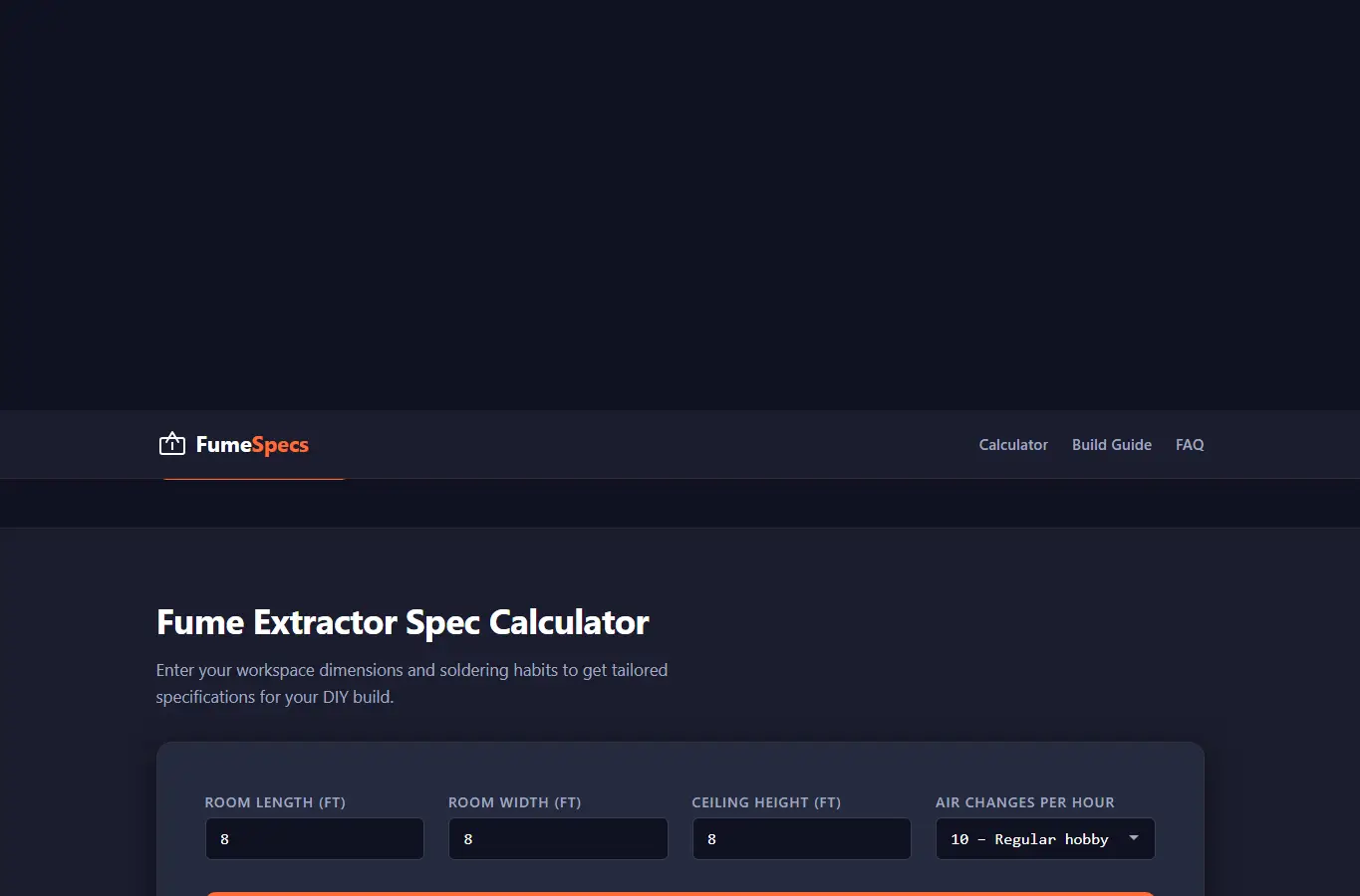 Screenshot of DIY Fume Extractor Specs interface showing the project page in use